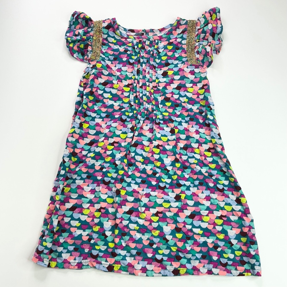 Cat & Jack Multicolor Flutter Sleeve Dress Kids Size S 6/6X Gold Sparkle Trim